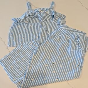 Blue and White Strioed Girls Summer Set